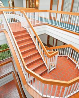 Interior stairway inside the Palais Royale Office building atrium.